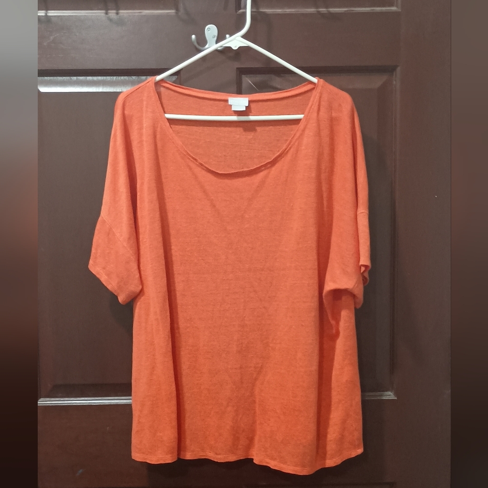 Chicos 100% Knit Linen Orange Short Sleeve Top Size XL